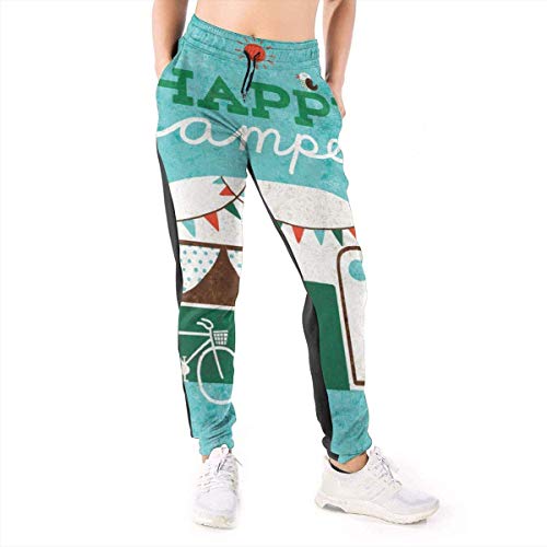 Desconocido Vintage Happy Camper Bike Riding Car 3D Mujeres Casual Active Sports Joggers Pantalones Pantalones Pantalones de chándal L