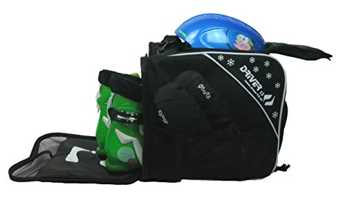 Driver13 ® Bolsa para Botas de esquí para niños Bolsa para Botas de esquí con Compartimento para el Casco para Botas duras y Blandas Patines en línea y Bolsa para Botas Negro