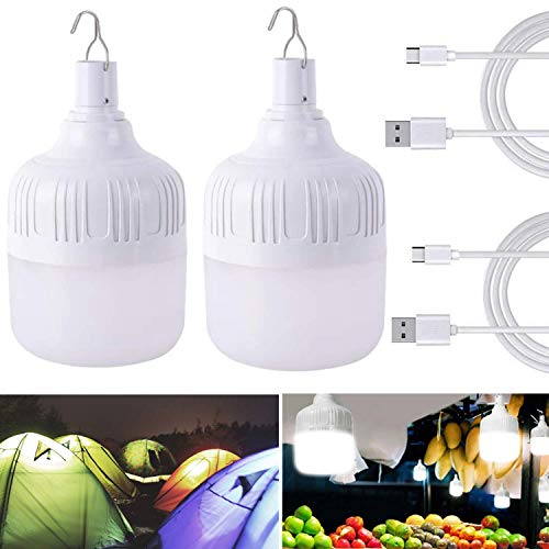 Farol de Acampada 2PCS Bombillas LED USB 50W Bombilla de Luz LED Portátil, USB Lámpara de Camping 5 Modos Regulables, Lámpara de Linterna para Jardín Patio Tienda Pesca