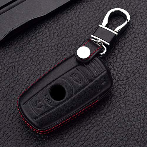 F&CQAQ Cubierta de la Llave del Coche Fundas para Llaves de Cuero para Coche Funda para Llaves Funda para Llavero para BMW E90 E60 E70 E87 3 5 6 Series M3 M5 X1 5 6 Z4 Smart Remote Case, Negro