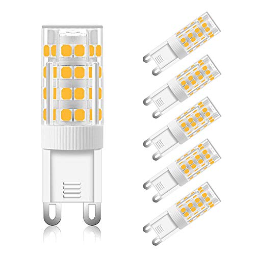 G9 LED 5W Blanco Frio 6000K, AC 230V, Equivalente a Halógena G9 40W 50W, 500 Lúmenes, Bombillas LED G9 Fria para Aplique de Espejo de Baño, Lámpara de Mesa, No Regulable, pack de 6