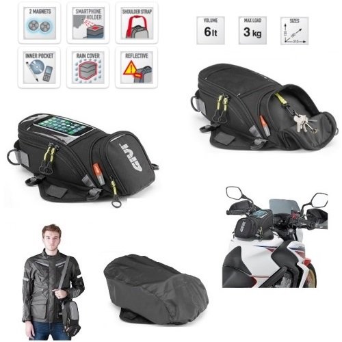 Givi EA106B - Mochila para depósito de moto, fijación universal con 2 imanes y 4 correas incluidas, bolsa de 130 x 160 x 310 mm, color negro