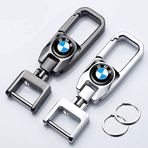 Hey Keyla 2PCS Llavero con Logo de Coche Llavero de Metal portátil de Acero Inoxidable Giratorio de 306 ° para Hombres y Mujeres, un Clic para Abrir, B-MW