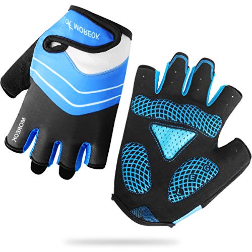 HNOOM Guantes Ciclismo, Guantes MTB para Hombre Mujeres, Guantes Bicicleta Montaña Antideslizante, Transpirable Guantes de Dedo Medio para MTB Bicicleta Bici (Azul, L)