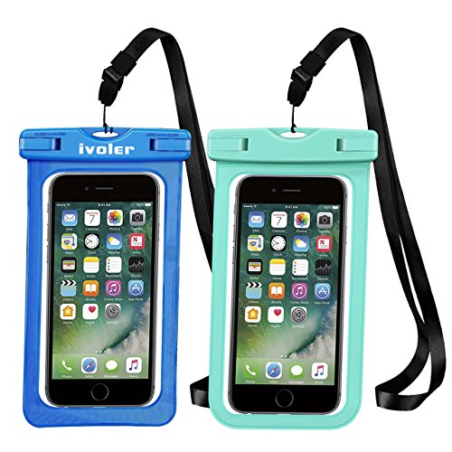 ivoler [IPX8 Certificado] [2 Unidades] Funda Bolsa Móvil Impermeable Universal para Xiaomi, iPhone, Samsung Galaxy, Huawei, Smartphones, Monedas, Pasaporte, etc. (Azul/Verde)