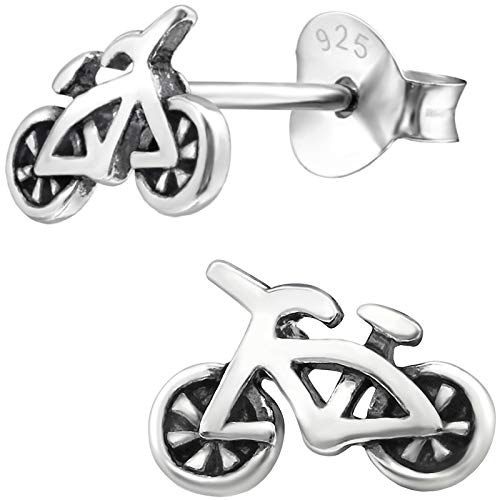 JAYARE pendientes para niña bicicleta 5 x 9 mm puro plata de ley 925 oxidada plateado con la caja niños