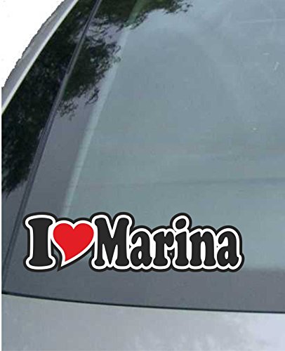 JINTORA - Etiqueta - Pegatina para el Coche I Love Heart - Amo con Corazon 15 cm - I Love Marina - Camión portátil con Ventana - Pegatina con el Nombre de la Mujer niño Hombre