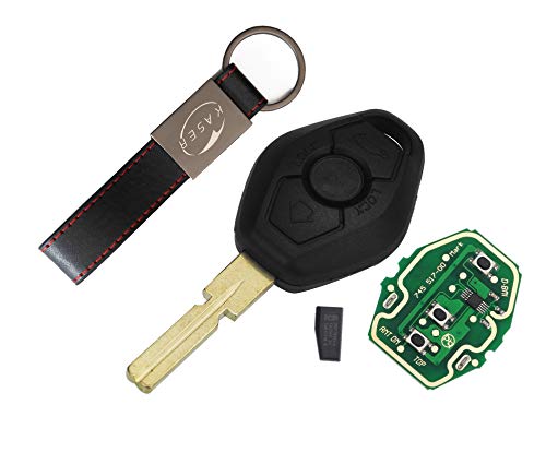 kaser Llave Mando Coche para BMW con Tarjeta Electrónica 2 Botones para Serie 1 2 3 E38 E39 E46 (ID44 315/433 MHz Chip PCF7935) Transponder con Llavero KASER