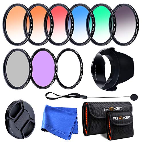 K&F Concept - Kit de Filtros para Objetivo 52 mm UV, CPL, FLD + Naranja Graduado, Azul Graduado, Gris Graduado, Rojo Graduado, Verde Graduado, Marrón Graduado