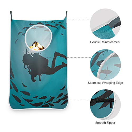 KIMDFACE Bolsa de Tela Oxford para Ropa Sucia Que se cuelga en Las Puertas，Buzo rodeado de jamba de Peces Buceo Snorkel Aqualung Deportes acuáticos，para Dormitorio,Cuarto del esidencia