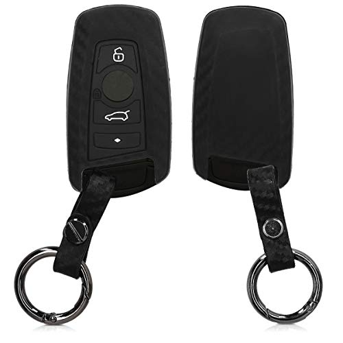 kwmobile Funda Compatible con BMW Llave de Coche con Control Remoto de 3 Botones (Solo Keyless Go) - Carcasa Protectora Suave de Silicona - Carbono