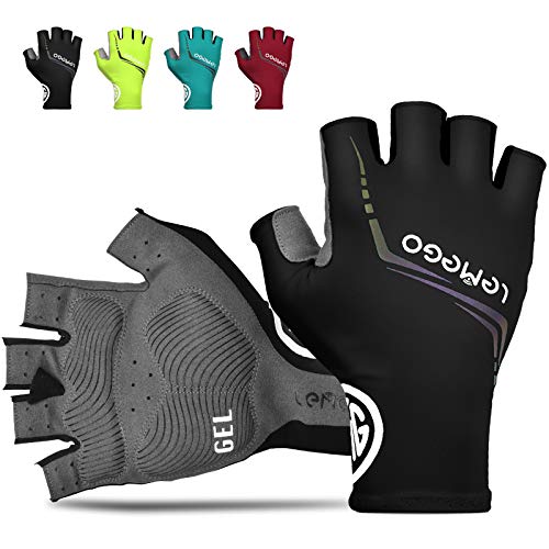 LEMEGO Guantes de Ciclismo para Hombre Mujere Guantes Bicicleta Gimnasio Verano Medio-Dedo Reflexivo Transpirable Antideslizante Acolchado MTB Moto Scooter Deporte Cámping Excursionismo