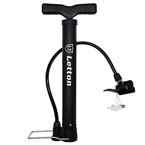 Letton Bomba de Suelo portátil para Bicicleta, Bomba de Aire para neumáticos de Bicicleta, válvulas Presta y Schrader Reversibles automáticamente de 8 Bar / 120 PSI, con Aguja de Bola multifunción