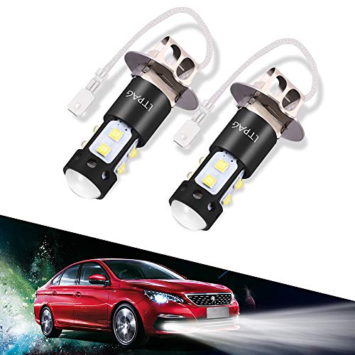 LTPAG 2pcs Bombilla H3 LED Coche,100W 20SMD Luces Antiniebla Bombillas 6000K 2000 Lúmenes IP68 Impermeable LED Lamparas, Blanco Frío