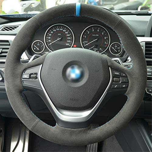 LUOERPI Cubierta del Volante Alcantara Negra Cosida a Mano, para BMW 316i 320i 328i 320d F20 F45 F30 F31 F34 F32 F33