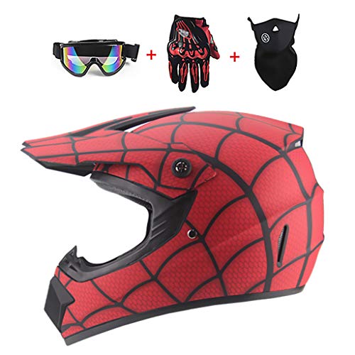 LWAJ Adulto Motocross Casco MX, Forma de Telaraña Rojo Casco Motocross Niño, Casco de Moto Infantil Cross, Hombre Casco de Bicicleta Helmet Dot Homologado