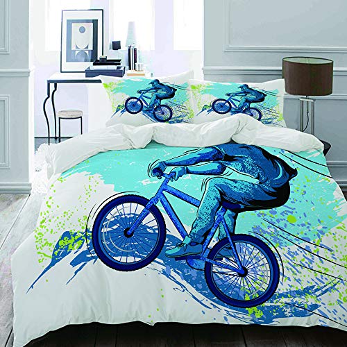 Mokale Bedding Juego de Funda de Edredón,BMX of Sportsman Cycling Extreme Bike Freestyle Triathlon Bicycle Cycle Speed，Microfibra Funda de Nórdico y Fundas de Almohada - 140 x 200cm