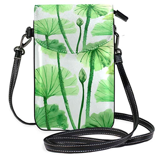 Monedero de teléfono Celular Crossbody Acuarela de Hojas de Loto Verde Bolso pequeño de Crossbody Monedero de teléfono Celular Monedero para Mujeres Niñas