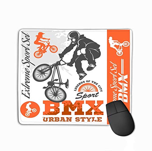 Mouse Pad BMX Extreme Bike Street Style BMX cyclyst White Rectangle Rubber Mousepad 11.81 X 9.84 Inch