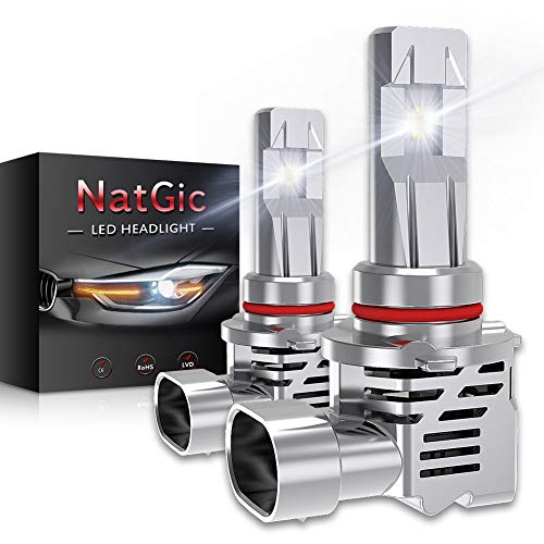 NATGIC 9005 HB3 Bombillas LED de Faros Kit de Conversión Halógenos Reemplazo de Faros Delanteros 55W Chips ZES de Doble Cara 10000LM y 6500K Xenon Blanco DC 9V - 32V (Paquete de 2)