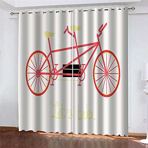 NEITZF Cortinas Termicas Bicicleta Tándem Opaca Cortina para Habitación Térmica Aislante Y Ruido Reducción 2 Unidades Impresión 3D Cortinas Termicas Aislantes 150x166cm