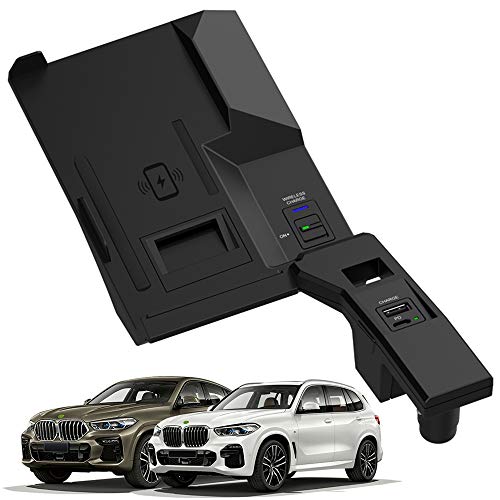 Nuevo Cargador Inalámbrico Coche Auto para BMW X5 X6 X5M X6M 2019 2020 2021 Consola Central Panel, 15W Qi Carga Rápida Teléfono Cargador con USB y 18W PD para iPhone 12/11/X Samsung S20/S10