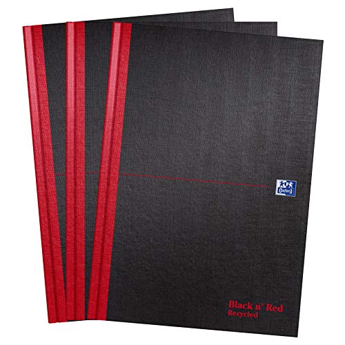 Oxford Black n' Red, Cuaderno A4, tapa dura, reciclado, con caja, forrado, paquete de 3