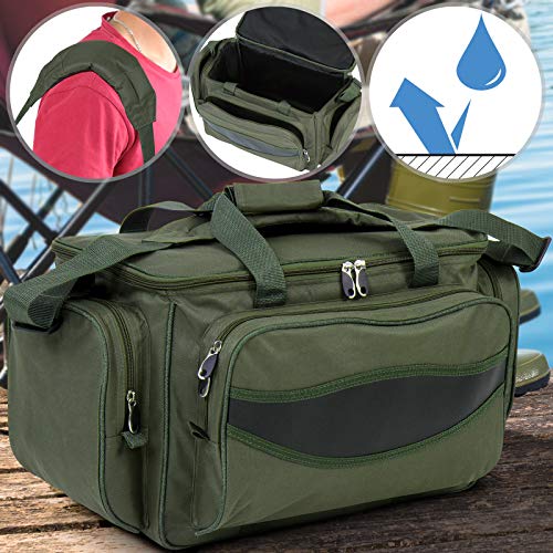 Physionics Bolsa de Pesca - Impermeable, Poliester, Verde Oliva, 56x31x30 cm - Bolsa para Aparejos de Pesca, Bolsa de Camping