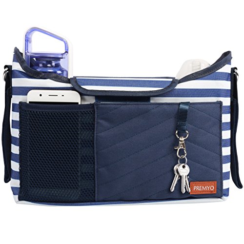 PREMYO Bolso Carrito Bebé Universal - Práctico Organizador Silla de Paseo Multifunctional con Cambiador Bandolera Azul