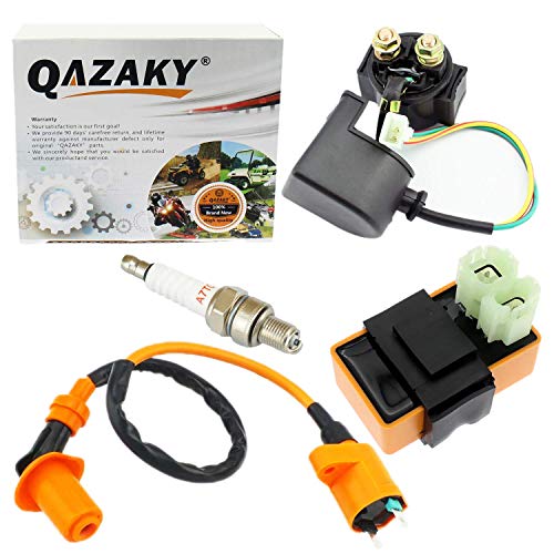 QAZAKY Bobina de encendido de rendimiento + AC CDI + solenoide de relé de arranque + bujía GY6 50cc - 90cc 110cc 125cc 150cc Motor de 4 tiempos Scooter ATV Ciclomotor Quad Go Kart Pit Dirt Bike 152QMI