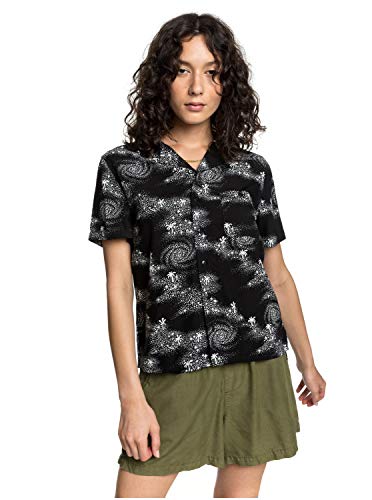 Quiksilver - Camisa de Corte Amplio y Manga Corta - Mujer - XS - Negro