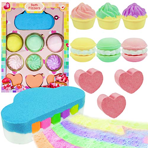 SCENTORINI 10 Bombas de Sal de Baño Naturales Orgánicas, Bomba de Nubes de Arco Iris Hecha a Mano, Aceites Esenciales, Spa Burbujeante para Set de Regalo para Niños