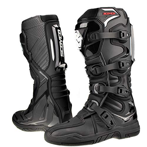 Scoyco Motocross Boots for Adults Quad Dirt Bike ATV Enduro Track Racing Off Road Sports MX Boots in Black - EU 46 / US 12 / UK 11