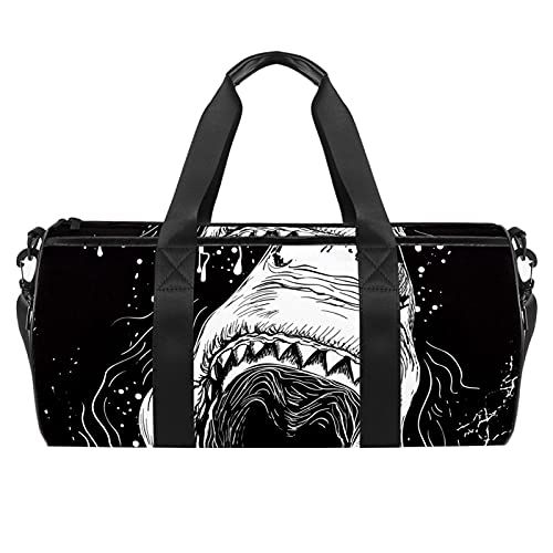 Shark Attack - Bolsa de viaje cilíndrica con bolsillo mojado, ligera, con correa para el hombro, para hombres y mujeres