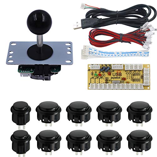 SJJX Zero Delay Arcade DIY Kit Parts USB Encoder To PC Joystick 5Pin Rocker + 10pcs Black Push Buttons 822a blac