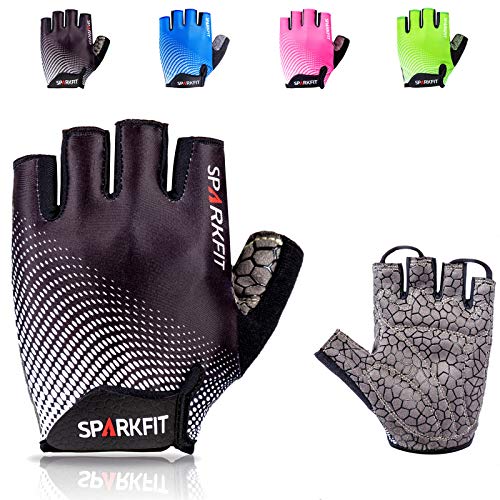 SPARKFIT Guantes de Ciclismo Cortos para Bicicletas de Carretera y Montaña, Guantes para Bicis MTB con Palma Antideslizante Amortiguadora, Lycra Ligera Que Absorbe la Humedad, Compresión Ajustada