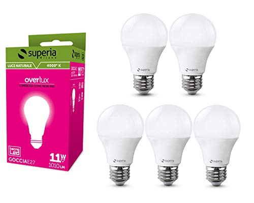 Superia Bombilla LED E27, 11W (equivalente a 70W), blanco Natural 4000K, 1010 lúmenes, 5 piezas