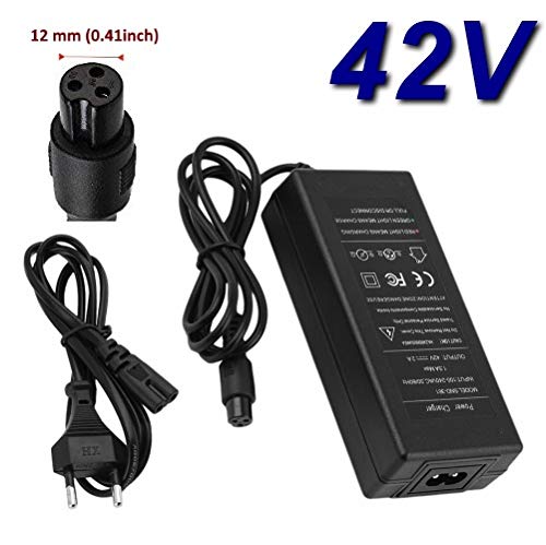 TOP CHARGEUR * Adaptador Cargador Corriente 42V 2A Reemplazo para Batería 36V 2A Lithium Li-Ion Li-Poly Cargador para 10Series 36V Bicicleta Eléctrica E-Bike. Conector: 3-Prong Inline 12mm 3P GX16