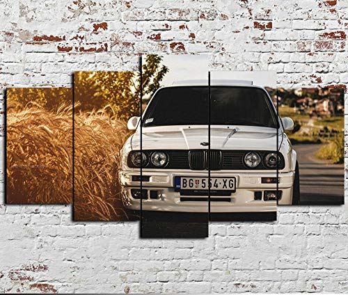 TOPRUN Cuadros Decoracion Salon Modernos 5 Piezas Lienzo BMW 325i E30 M3 E36 E46 Coche clásico HD Abstracta Pared Modulares Sala De Estar Impresión Artística Dormitorios Decoración De Pared Póster