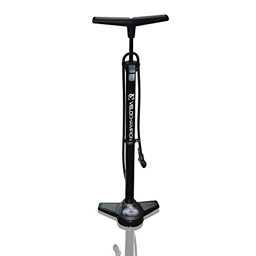 VeloChampion Bomba Pro De Bicicleta Profesional De Bastidor/Pie con Manómetro – La Mejor High Pressure Track Pump (Negro)