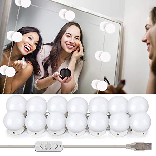 Wesho Luces Tocador Luces de Espejo de Tocador LED Kit 14 Bombillas Regulables Luces Para Maquillaje Hollywood Espejo de Maquillaje Lámpara Para Maquillaje Tabla de Aparador Baño