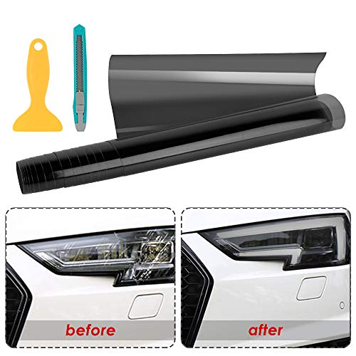 Wilktop Vinilo Coche, Film Headlight Foil Tinting Film Sticker Car Foil para Faros Delanteros, Faros Antiniebla, Luces Traseras (Negro Luz 200 x 30cm)