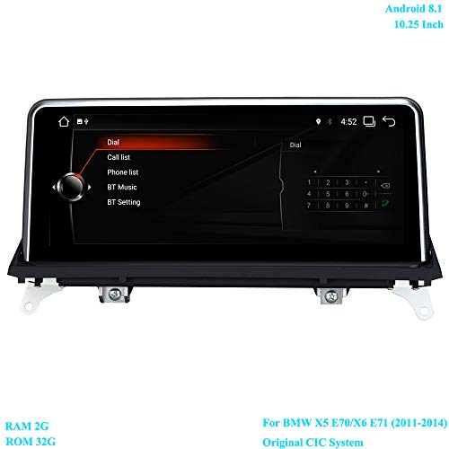 XISEDO Android 8.1 Autoradio 10.25 Pulgadas 6-Core RAM 2G ROM 32G In-Dash Radio de Coche Car Radio Estéreo Navegación de Automóvil para BMW X5 E70 / X6 E71 (2011-2013) Sistema CIC Original