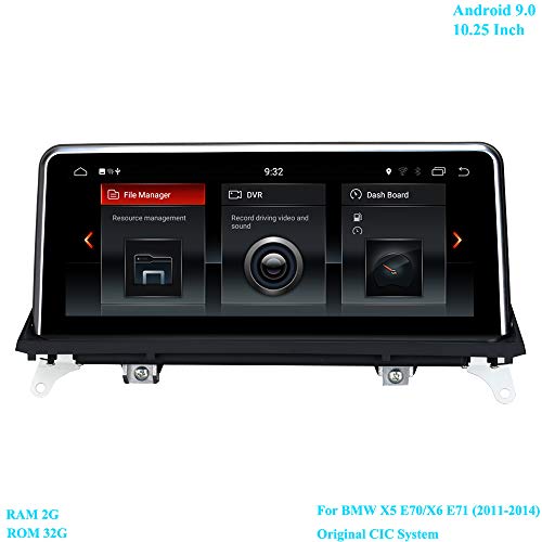 XISEDO Android 9.0 Autoradio 10.25 Pulgadas 6-Core RAM 2G ROM 32G In-Dash Radio de Coche Car Radio Estéreo Navegación de Automóvil para BMW X5 E70 / X6 E71 (2011-2013) Sistema CIC Original