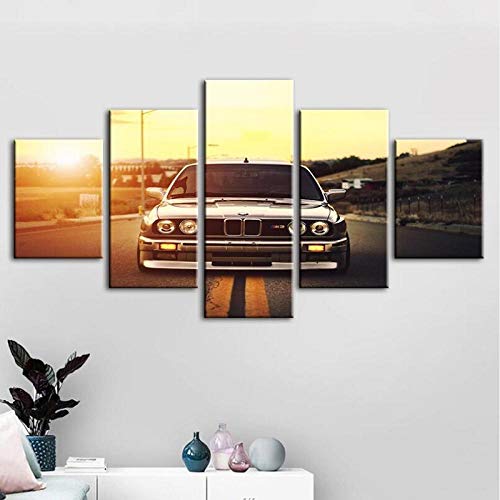 YCCYYYI Cuadro de Lienzo Modular decoración del hogar 5 Piezas imágenes de Coche BMW Cartel Moderno Impreso en HD para Arte de Pared de Sala de Estar