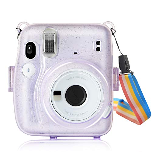 YEMXAM Bolsa para cámara instantánea Compatible con Instax Mini 11, Funda para cámara, PVC Duro Transparente, Funda Protectora para Bolsa de Viaje para cámara,anticaídas y arañazos (púrpura)