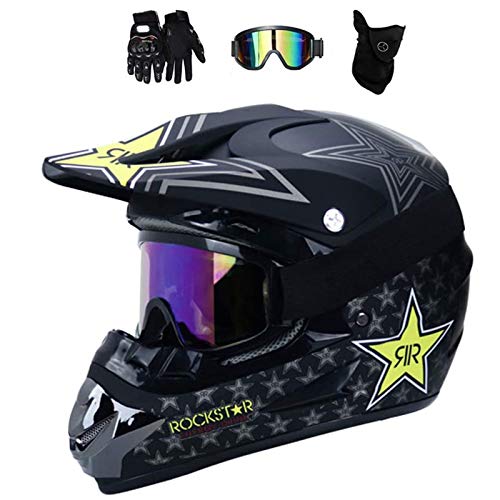 Yilingqi-1 Juveniles Casco de Descenso Regalos Gafas máscara Guantes de Bolsillo de Red BMX MTB ATV Carrera de Bicicleta de Toda la Cara Casco Integral,B,L