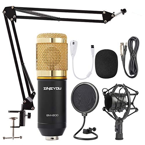 ZINGYOU Microfono de Condensador Kit, BM-800 Micro Set Estudio Profesional, Micrófono Escritorio con Pie&Brazo para PC,Grabar,Gaming,Podcast(Oro)