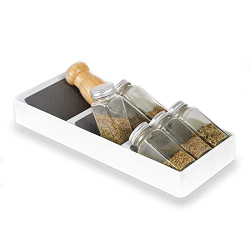 3 Niveles Especiero Cocina Organizador Cajon Estante para Botes de Especias, Soporte Especias Tiered Spice Rack Drawer Organizer Kitchen Storage Almacenamiento Condimentos Plastico Blanco