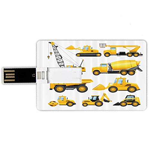 64GB Forma de tarjeta de crédito de unidades flash USB Guardería Estilo de tarjeta de banco de Memory Stick Imágenes abstractas de vehículos de construcción Maquinaria Camiones Bulldozer Crane,Multico